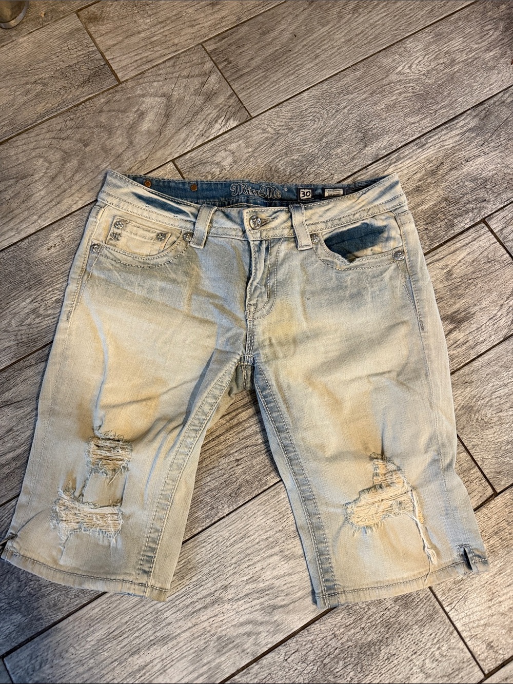 Miss Me Light Blue Distressed Men's Denim Jean Shorts